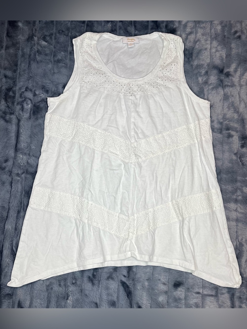 Wrangler Western Boho White Eyelet Lace Tank Top Handkerchief Hem Large
